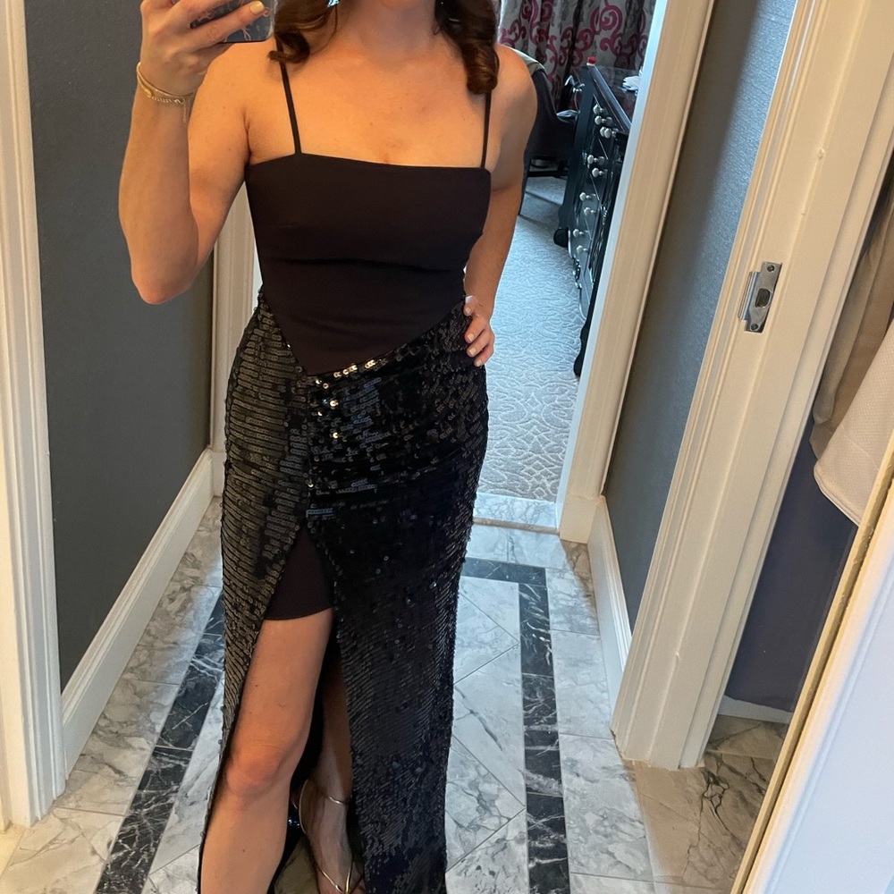 Blue Sequin Gown with Side Slit